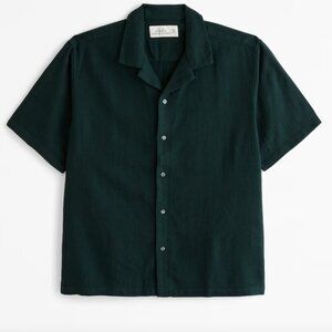 Abercrombie Camp Collar Summer Linen-Blend Shirt - Dark Green Medium
